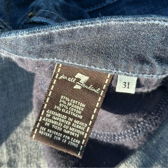 7 For All Mankind Men’s Dark Indigo Slim Straight Jeans with Blue Pocket Stripes - Picture 4 of 6